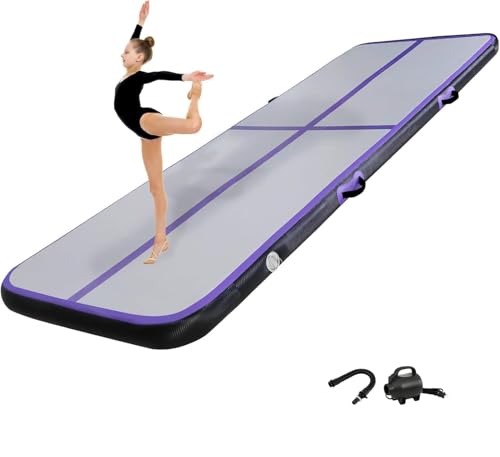 KIKILIVE 20CM Hoch Gymnastikmatte Tumbling Matte, 3M Aufblasbar Gymnastik Track Matte Air Turnmatte mit Luftpumpe Aufblasbare Sportmatte für Fitness/O