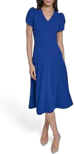 calvin klein women's tulip sleeve a-line midi dress Calvin Klein V-Neck Short Sleeve Midi Dress Black 2 at Amazon Women's  Clothing store