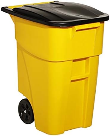 Commercial Products BRUTE Rollout Heavy-Duty Wheeled Recycling Can/Bin, 50-Gallon,yellow Recycling