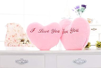 XuBa 36*30cm Luminous Stuffed LED Light Up Plush Glow Pillow Music Playing Auto 7 Color Rotation Illuminated Heart Shaped Cushion Pink