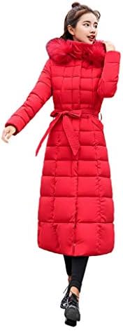 Women Quilted Winter Long Down Coat TUDUZ Puffer Fur Collar Hooded Parka Overcoat Slim Thick Cotton-Padded Outerwear Jackets