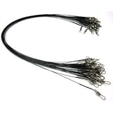 CJESLNA 24 X Stainless Steel Fishing Leaders Black with snap and swivel 12" LONG 35 LBS TEST