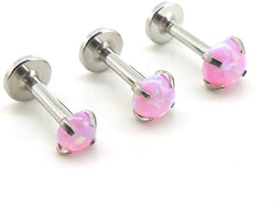 Emmajewels 16G 1/4" Triple Forward Fire & Ice Pink Simulated Opal Helix Stud Earring Tragus 2-4mm
