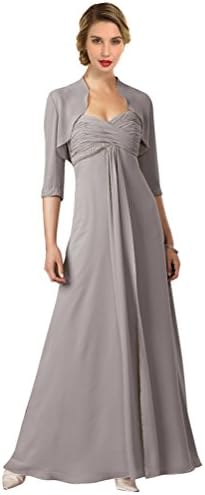 Junai Women's Sweetheart Chiffon Mother of the Bridal Gowns Evening Dress with Jacket Light Grey US 14