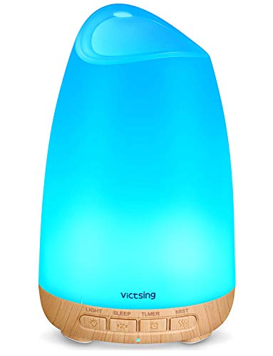 VicTsing 150ml Essential Oil Diffuser, 3rd Version Aromatherapy Diffusers Ultrasonic Cool Mist Humidifier with Sleep Mode, Waterless Auto-Off & 8-Color LED Light for Home Office Room Baby-Wood Grain