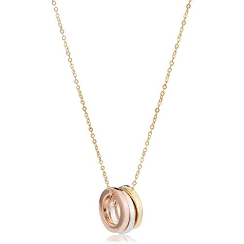 Kooljewelry 14k Tricolor Gold Triple Ring Necklace (18 inch)