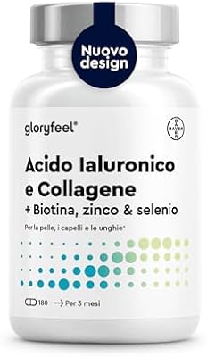 Collagene e Acido Ialuronico Integratore 180 Capsule, + Vitamina C, Biotina, Zinco e Selenio, 1000mg Collagene Idrolizzato + 200mg Acido Ialuronico con Bambù & Silicio