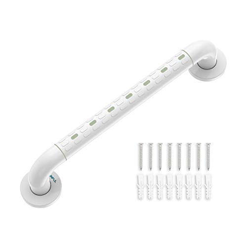 modunful Bathroom Grab Rails, Straight Stainless Steel Shower Grab Handles with Plastic-Plated Finish(Anti-Slip Grip, Luminous Circles) and Cover Flange, 48 cm/19 inches