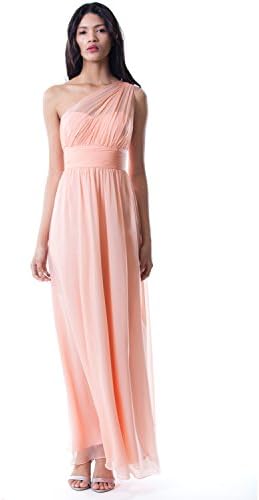 Miss Mint Women's One Shoulder Empire Waist Prom Dress Illusion Long (6, Peach)