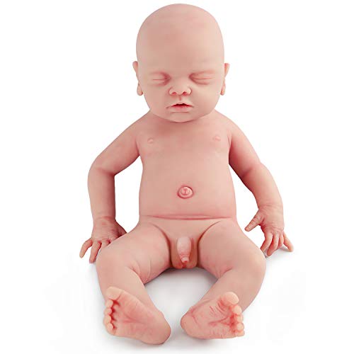 vollence 18 inch Realistic Sleeping Reborn Baby Doll,PVC Free,Eye Closed Real Full Body Silicone Baby Dolls, Handmade Lifelike Soft Silicone Baby Doll Clothes -Boy