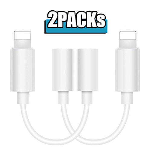 Headphone Jack Adapter for iPhone, 3.5mm Earphone Adaptor for iPhone 11/Xs/Xs Max/XR/ 8/8 Plus/X, Audio Splitter Accessories Music Aux Adapter Headphone Dongle 3.5mm Earbud Cable【2pack】