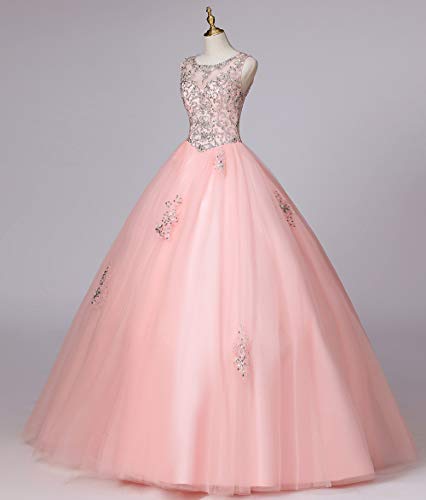 Gorgeous Long Prom Dreses Girls'Ball Gown Beads Quinceanera Dresses BD084 Pink