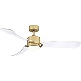 Fanimation SculptAire 3 Blade Ceiling Fan 13.88 x 52 Inch with Brushed Satin Brass Finish and Clear Blades