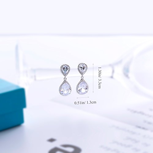 Crystal Jewelry Set for Women - AMYJANE Charming Pear-Shape Sterling Silver Full Cubic Zirconia Bridal Pendant Necklace Dangle Earrings Set