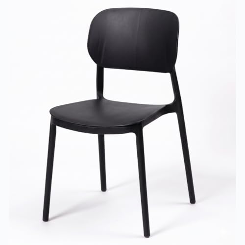 MARCOLO Como Chair, Modern Minimal Plastic Dining Chair, Ergonomic Curved Backrest, Lightweight & Durable Indoor/Outdoor Chair for Kitchen, Dining Room, Café & Patio (Black)