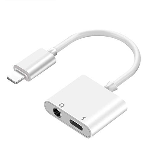 Headphone Adapter 3.5mm Jack Adaptor Charger for iPhone 8/8Plus for iPhone7/7Plus/X/10/Xs/XSmax 2 in 1 Earphone Audio Connector Music Splitter Cable Accessories, Suppor IOS11-12 -White