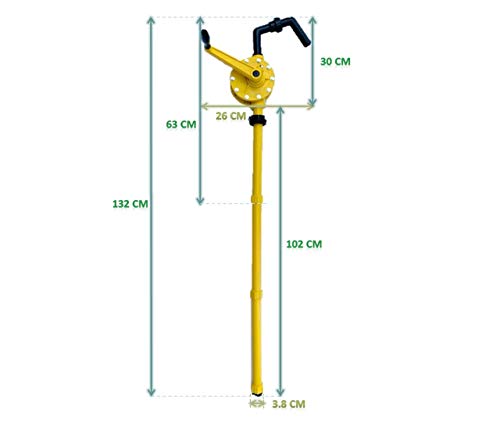 JAANHUEI RP90PJH Hand Rotary Drum Pump PP Hand Pump Oil Fuel Transfer Patented in Taiwan Yellow 51.9 inches (132 cm) PP FKM Seals 9.4 oz. (280 cc) Per Rotation for 5, 15, 30, 55 gal - Thumbnail 6