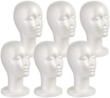 STUDIO LIMITED Styrofoam Mannequin Head, White Foam Wig Head Display with Wig Cap 2pcs (6 PACK)