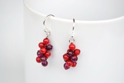 Grape Red Jasper Silver Earring Gem Stone Handmade by Flower GemStone
