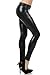 Sakkas Footless Liquid Wet Look Metallic Stretch Leggings - Black/X-Large