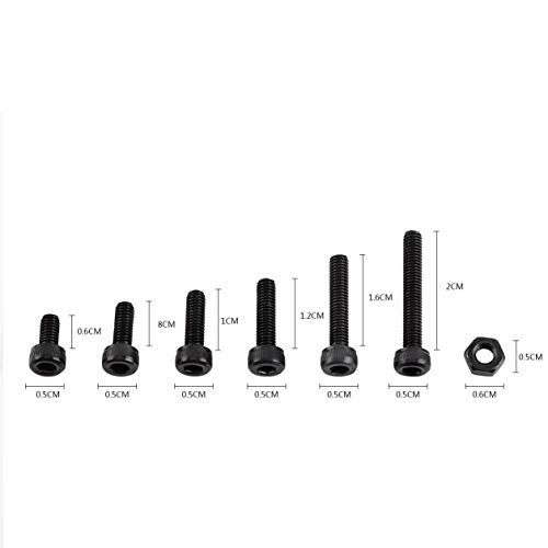 250pcs Screws Nuts, M3 Black Alloy Steel Hex Socket Screws Bolt with Hex Nuts Assortment(Cap Head)