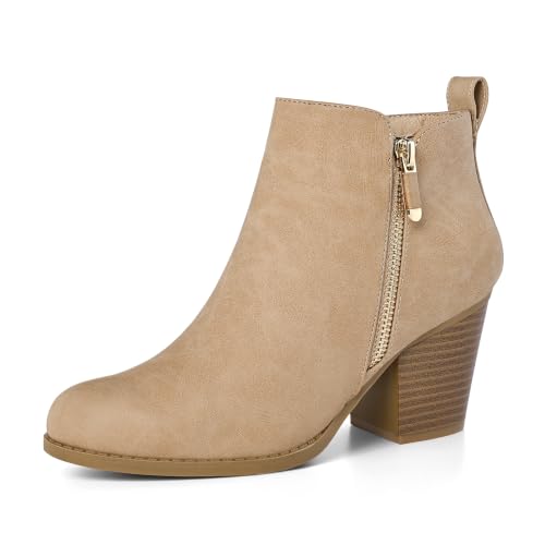 mysoft Women's Ankle Boots Round Toe Side Zipper Chunky Heel Block Booties at Amazon