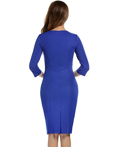 Neck Bodycon Solid OL Party Package Hip Dress เดรส แฟชั่นชุดทำงาน ANGVNS ผู้หญิง 3/4 Sleeve Square