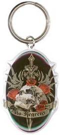 Top Heavy - No Regrets Skull with Roses - Metal Keychain
