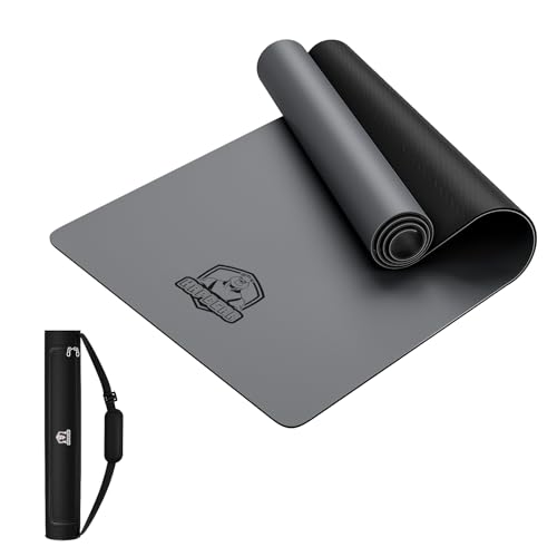 HAPBEAR Yogamatte aus Naturkautschuk, extrem rutschfest, 183×76 cm Große Yoga Matte mit PU-Oberfläche - 5 mm dick, Hohe Stoßdämpfung für Profi Yoga & Pilates, I