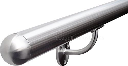 Stainless Steel Stair Handrail - Pre-Assembled, 320-Grit Satin Brushed Polished - Select Length - Classic Domed Ends - Made in UK