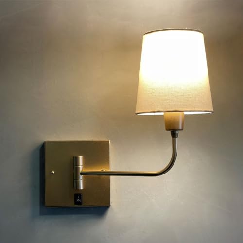 Arandela luminaria de Parede Quadrada Articulável Dourado Com Interruptor aluminio e Cúpula algodão bege