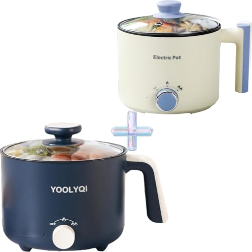 YOOLYQI 2 Electric Hot Pot:1.5 L Ramen Cooker, Dual Power Mini Portable Multi-Functional Lazy Pot for Pasta, Noodles, Egg, Soup, Non-Stick Noodle Cooker with Boil Dry Protection for Dorm, Office