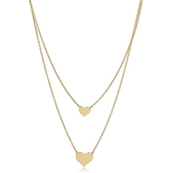 Amazon.com: 14k Yellow Gold Double Layer Heart Necklace (adjusts to 17" or 18"): Jewelry