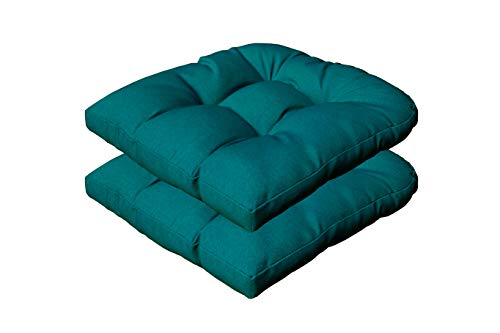 Outdoor/Indoor Tufted Wicker Seat Cushions, 19" x 19" for Patio Chair Furniture Set of 2 - Teal