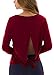 Fihapyli Women's Long Sleeve Shirts Open Back Yoga Tops Workout Tank Tops Backless Yoga Shirt Thumb Hole Active Tops Long Sleeve Workout Shirts Yoga Tee Womens Workout Clothes Activewear WineRed XL