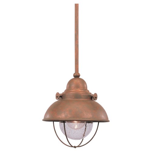 Sea Gull Lighting 6150-44 Sebring One-Light Outdoor Mini-Pendant with Clear Seeded Glass Shades, Weathered Copper Finish