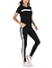 KANSOON Women Stripe Patchwork Two Piece Sweatsuit Round Neck Pullover and Skinny Long Pants