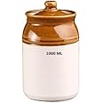 WHOLELIFEOBJECTS Ceramic Pickle Martban for Dining Table with Lids & Holder Pickle handi for Storage | Achar Handi | Ceramic storage for Kitchen Storage & Dinning table Set of 1 Pcs Large (1000Ml)