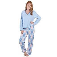 PajamaGram Fleece Pajamas Women Soft - Winter Pajamas for Women, Blue, M, 8-10