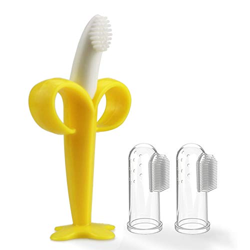 Silicone Baby Teether and Toothbrush – Set of 3 – Silicone Infant Training Finger Toothbrushes with Storage Case