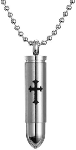 AMIST Jewelry Stainless Steel Cross Bullet Pendant Necklace Chain Mens Silver