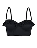 Hilor Women's Retro Halter Bikini Top Ruffle Push Up Swimsuit Top Underwired Tankini