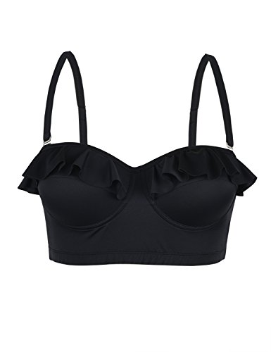 Hilor Women's Retro Halter Bikini Top Ruffle Push Up Swimsuit Top Underwired Tankini