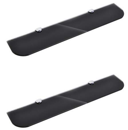 6mm Thick Toughened Glass Shelves With Curved Corners and Large Chrome Finish Shelf Supports 600mm (24” approx) and 500mm (20” approx) Black, White and Clear (500mm x 100mm, Black 2 Shelves)