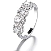 SUKKCCNO 925 Sterling Silver 4 Cut Cubic Zirconia Stones Fashion Ring Engagement Wedding Bands Wedding Rings for Women Promise Anniversary Eternity Bands Rings CZ Engagement Bridal Ring