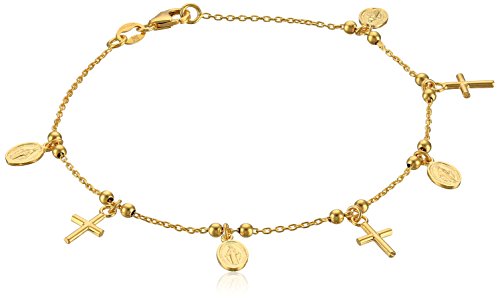 14k Yellow Gold Italian Religious Charm Station Bracelet, 7