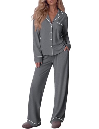 Ekouaer Womens Pajama Set Cotton PJs Long Sleeve Top & Pant Soft Loungewear at Amazon