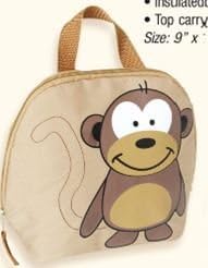 Children's Animal Collection, Insulated Lunch Bag Cooler (Beige &amp; Brown Monkey)