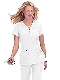 Koi Women's Stretch Mackenzie Figure-Flattering Zip-Front Scrub Top, White, Small