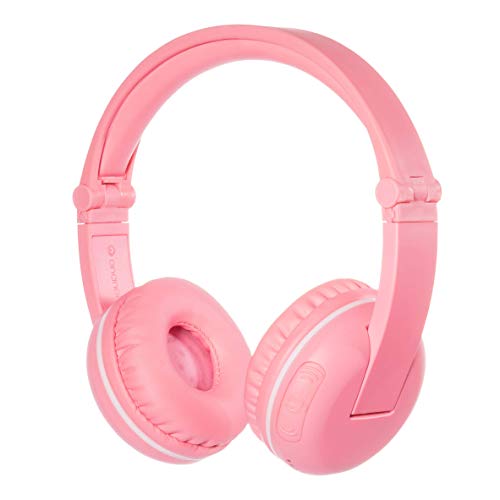 ONANOFF BuddyPhones Play, Wireless Bluetooth Volume-Limiting Kids Headphones, 14-Hour Battery Life, 4 Volume Settings of 75, 85, 94dB and StudyMode, Includes Backup Cable for Sharing, Pink